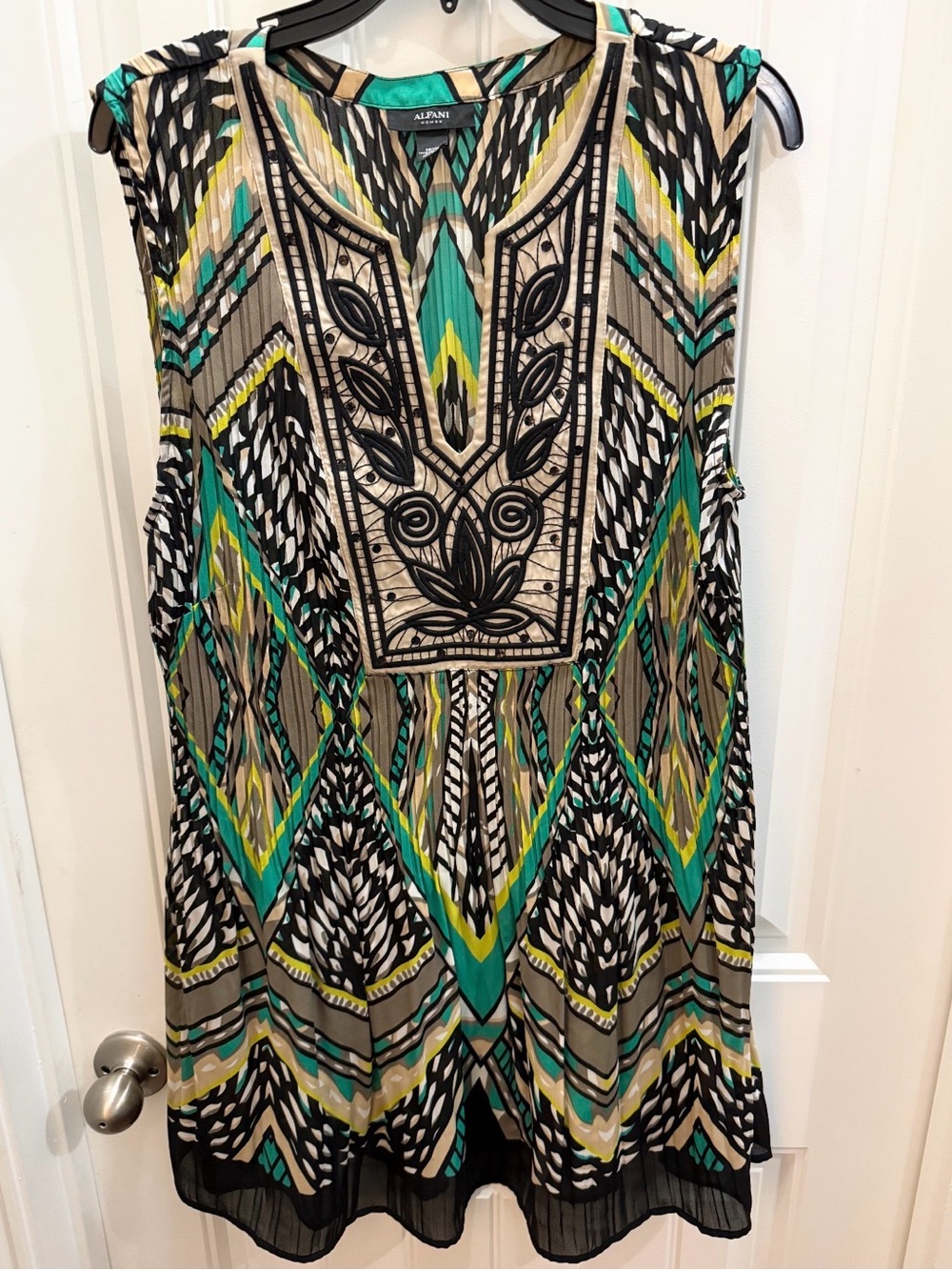 Alfani Sleeveless Printed Tunic in Teal and Black 18 w Resortwear